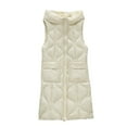 thumbnail image 1 of Savings Womens Long Quilted Vests with Hood Sleeveless Winter Warm Full Zip Fleece Jacket Casual Going Out Windproof Coats (L, A White), 1 of 4