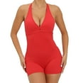 thumbnail image 1 of Womens Sexy Workout Rompers Halter V Neck Backless Unitard Bodysuit Shorts One Piece Gym Yoga Outfits Jumpsuits (S, Red), 1 of 7