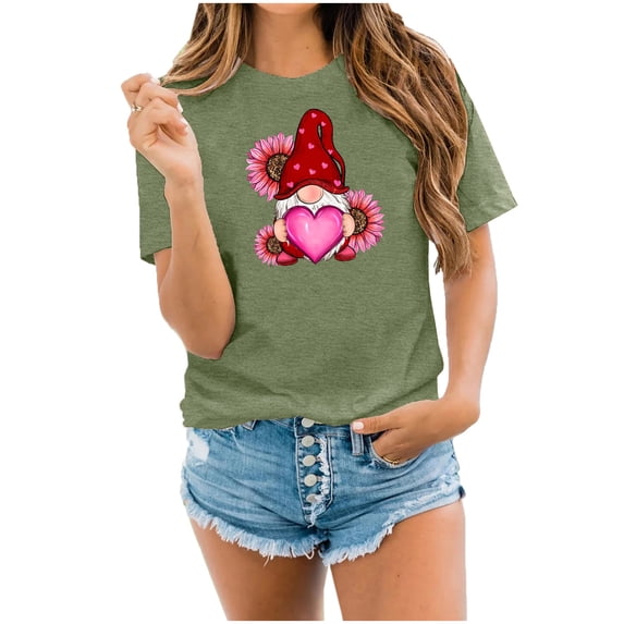 Womens Valentine's Day Shirts Short Sleeve Fashion Graphic Basic T-Shirts Casual Pullover Tunic Tops (S, C Green)