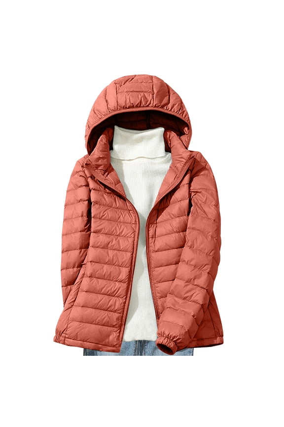 Sale!Womens Warm Jacket Long Sleeve Coats Down Jacket Lightweight Hooded Short Large Size Fall Winter Plus Down Warm Jacket