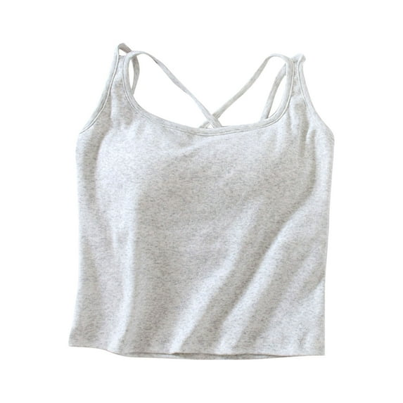 Womens Yoga Tank Tops for Women Built In Shelf Bra锛學omens Criss-Cross Back Camisole Padded Strappy Brassiere B/C Cups Strappy Back Activewear Workout Compression T-Shirt Bra