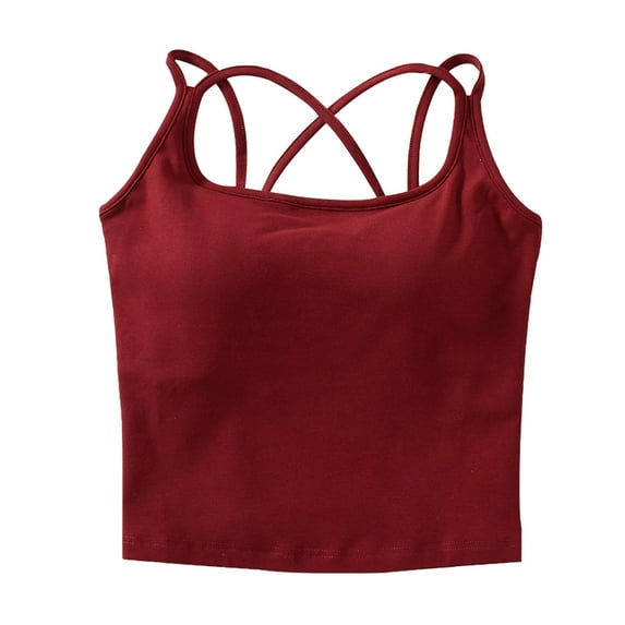 Savings Womens Yoga Tank Tops for Women Built In Shelf Bra,Womens Criss-Cross Back Camisole Padded Strappy Brassiere B/C Cups Strappy Back Activewear Workout Compression T-Shirt Bra