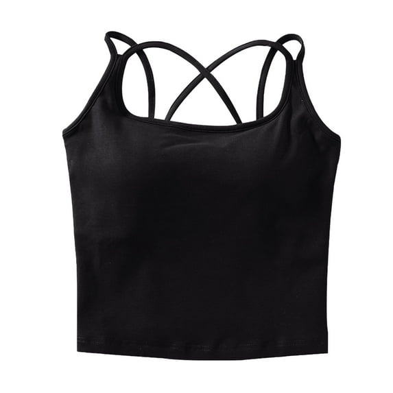 Savings Womens Yoga Tank Tops for Women Built In Shelf Bra,Womens Criss-Cross Back Camisole Padded Strappy Brassiere B/C Cups Strappy Back Activewear Workout Compression T-Shirt Bra