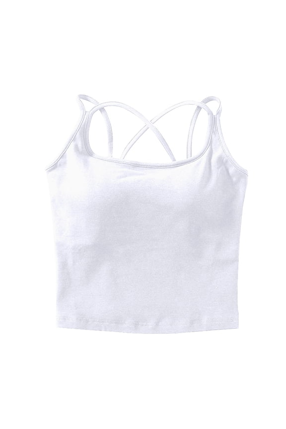 Womens Yoga Tank Tops for Women Built In Shelf Bra锛學omens Criss-Cross Back Camisole Padded Strappy Brassiere B/C Cups Strappy Back Activewear Workout Compression T-Shirt Bra