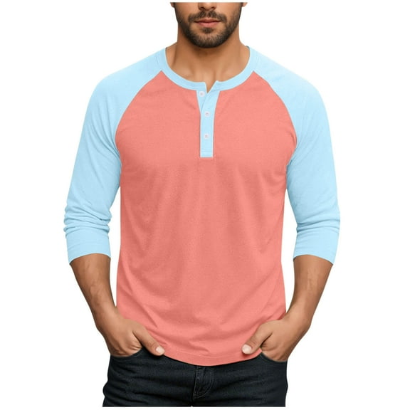 Fashion YLSDY 2025 Henley Shirts for Men Raglan 3/4 Sleeve Jersey Baseball T-Shirts Fall Casual Cotton Sport Athletic Tee Tops Green XXXXXL