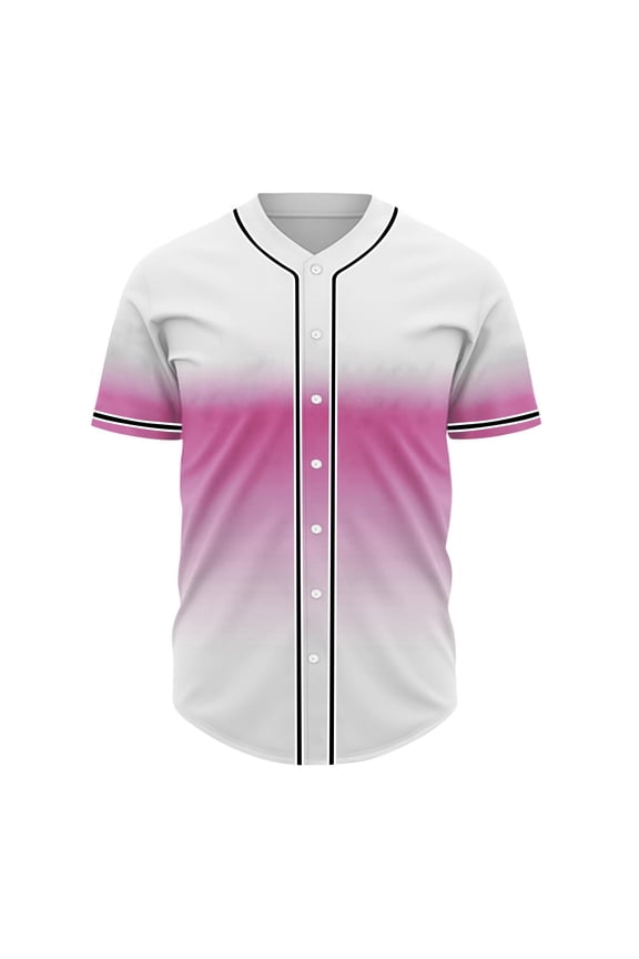 Fashion YLSDY Basic T-Shirts for Men Gradient Color Short Sleeve Shirts 2025 Summer Casual Mock Neck Button-Up Cardigan Baseball Activewear Pink XXXXL