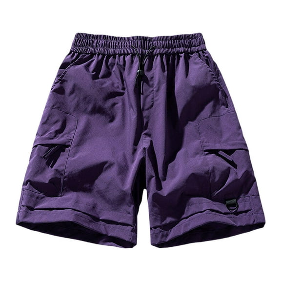 Fashion YLSDY Bermuda Shorts for Women High Waist Loose Drawstring Wide Leg Cargo Shorts with Pockets Solid Color Casual Hot Pants Purple XXL