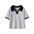 thumbnail image 1 of Fashion YLSDY Boys and Girls Solid Patchwork T Shirts Summer Turn Down Collar Button Collared Shirts Short Sleeve Casual Tops Classic Tees Gray 10 Years, 1 of 2