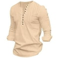 thumbnail image 1 of Savings YLSDY Casual Long Sleeve Loose Shirt for Men Round Neck Button Up Solid Dressy Tee Shirts Pleated Front Trendy Tops Khaki XXXL, 1 of 3