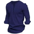 thumbnail image 1 of Fashion YLSDY Casual Long Sleeve Loose Shirt for Men Round Neck Button Up Solid Dressy Tee Shirts Pleated Front Trendy Tops Navy M, 1 of 3