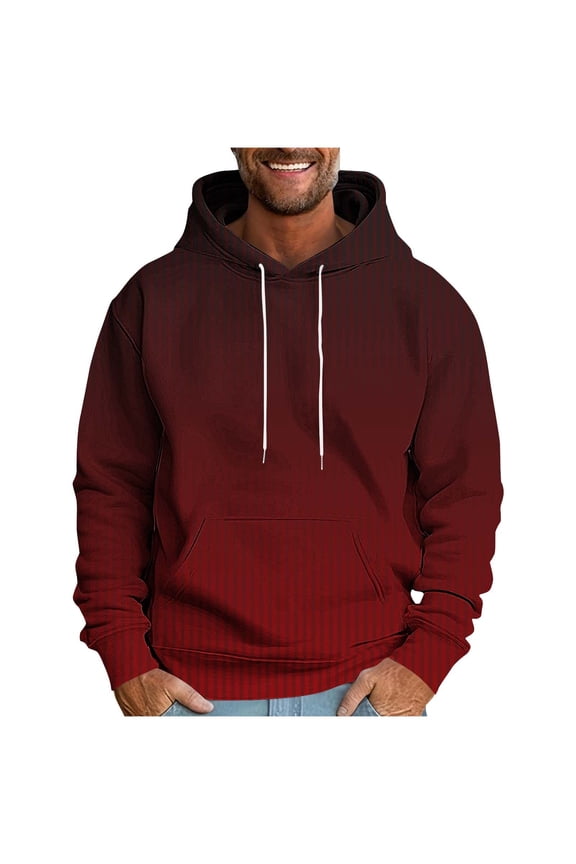 Fashion YLSDY Casual Striped Gradient Hoodies for Men - Warm Fleece Loose Long Sleeve 2025 Fall Pullover Sweatshirts with Pocket Red XXL