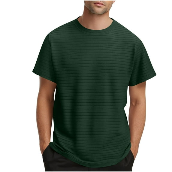 Fashion YLSDY Fashion Plain Textured Shirt for Men 2025 Round Neck Summer Sweatshirt Short Sleeve Comfy Pullover Classic Shirts Green XXXL