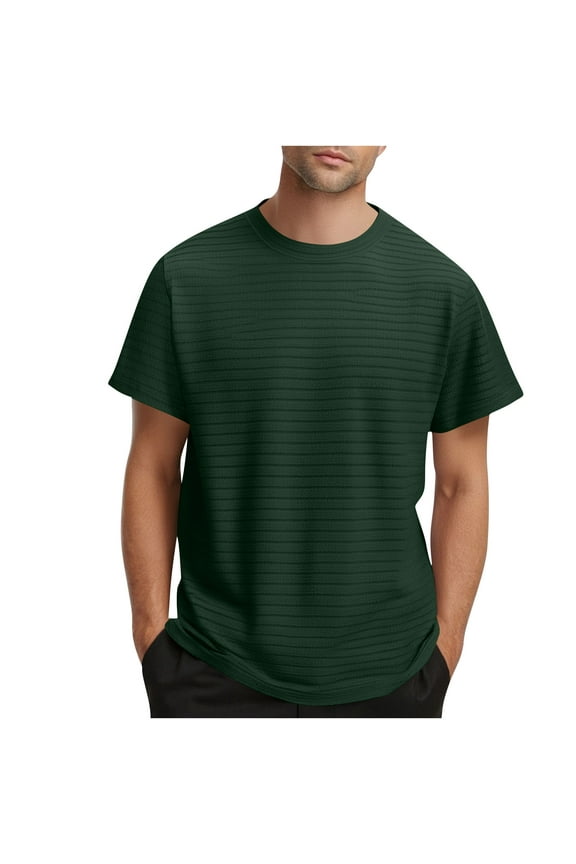 Fashion YLSDY Fashion Plain Textured Shirt for Men 2025 Round Neck Summer Sweatshirt Short Sleeve Comfy Pullover Classic Shirts Green XXXL