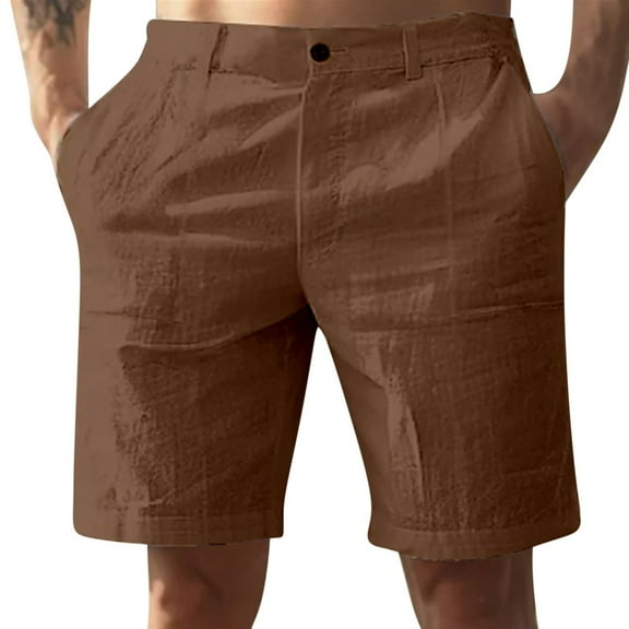 Fashion YLSDY Men Button Ruched Shorts Summer Lightweight Comfy Cotton Linen Beach Shorts Fashion Casual Solid Straigth Leg Short Coffee XXXL