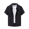thumbnail image 1 of Fashion YLSDY Men Classic Solid Color Jacquard Button Down Shirts, Summer Loose Casual Short Sleeve Tops Fashion Beach Party Pockets Tees Black XXXL, 1 of 2