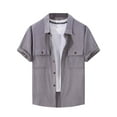 thumbnail image 1 of Fashion YLSDY Men Classic Solid Color Jacquard Button Down Shirts, Summer Loose Casual Short Sleeve Tops Fashion Beach Party Pockets Tees Gray M, 1 of 2