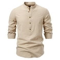 thumbnail image 1 of Savings YLSDY Men Henley Neck Long Sleeve Daily Look Linen Shirts Solid Color Jacquard Button Down Long Sleeve Stand Collar Tops Beige XL, 1 of 3