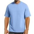 thumbnail image 1 of Fashion YLSDY Men Short Sleeve Cotton Shirts Simple Round Neck Loose Solid Color 2025 Summer Casual Sport T Shirt Sky Blue XL, 1 of 3