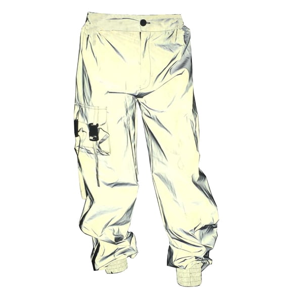 Fashion YLSDY Men Stylish Reflective Pants Breathable Zipper Fluorescent Trousers Casual Harajuku Night Sporting Jogger Gray XXXL