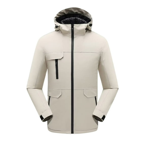 Fashion YLSDY Men Waterproof Rain Jacket with Pockets Fashion Lightweight Windbreaker Zip Up Warm Winter Raincoat Hiking Outfits White M