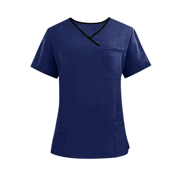 Fashion YLSDY Men & Women Scrub Tops V-Neck Scrubs Unisex Stretch Nursing Shirts Medical Uniform Workwear with 3 Pockets Dark Blue XXL