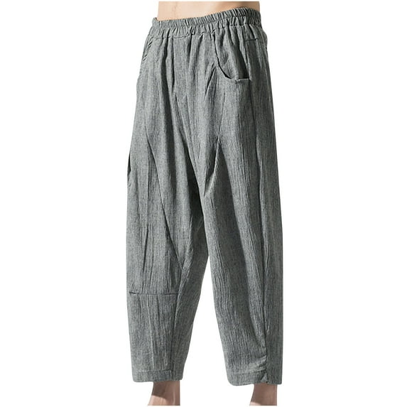 Fashion YLSDY Men's Baggy Cropped Corduroy Pants Casual Wide Leg Drawstring Elastic Waist Pleated Harem Trousers Gray 6