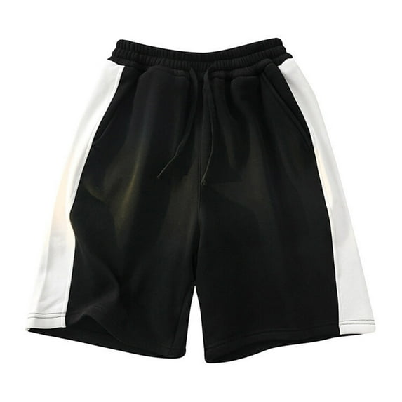 Fashion YLSDY Men's Bermuda Shorts Patchwork Breathable Sport Jogging Shorts Young Fashion Drawstring Casual Shorts Contrast Color Block Shorts Black XXL