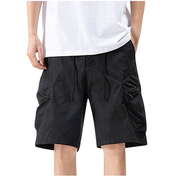 Fashion YLSDY Men's Cargo Shorts Loose Casual Elastic Waist Outdoor Relaxed Fit Work Shorts with Zipper Multi Pockets Black XL