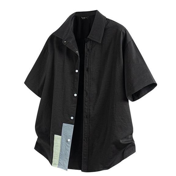 Fashion YLSDY Men's Casual Hawaiian Shirts Stylish Short Sleeve Button-Down Dress Shirt Cotton Linen Beach Work Shirt Plus Size Black XL