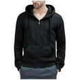 thumbnail image 1 of Fashion YLSDY Men's Casual Hoodies Textured Sweatshirts Jacket Zipper Drawstring Sporty Hoodie for Everyday Lightweight Crop Color Tight Plain Winter Coat Black XXXL, 1 of 9