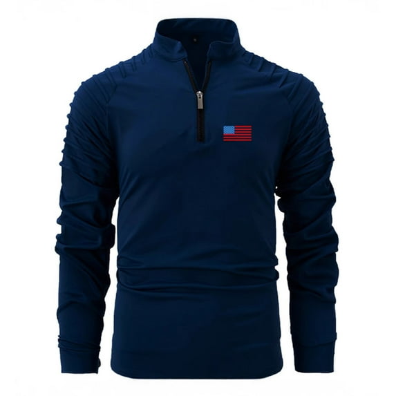 Fashion YLSDY Men's Casual Sports Stand-up Collar Button Collared Shirt Everyday Zip Neck Pleated Fashion Button Collared Shirt Solid Tops Navy XL
