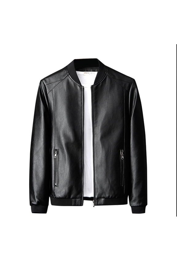 Fashion YLSDY Men's Casual Zip Up Slim Flight Faux Leather Jacket Motorcycle Biker Jackets Fashion Leather Jackets Coat Black M