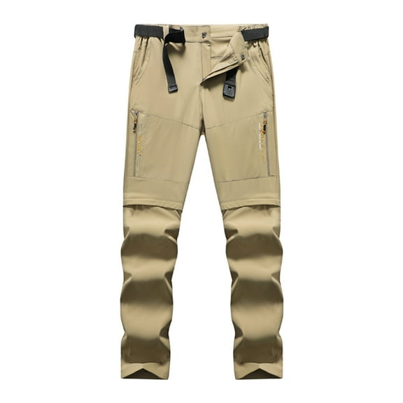 Fashion YLSDY Men's Convertible Hiking Pants, Quick Dry Outdoor Cargo Pants, Zip-Off to Shorts, Removable into Shorts via Zipper Khaki L