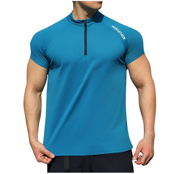Fashion YLSDY Men's Cycling Jerseys Moisture Wicking Short Sleeve Quarter Zip Quick Dry Bike Shirts Short Sleeve Running Tops Sky Blue XXL