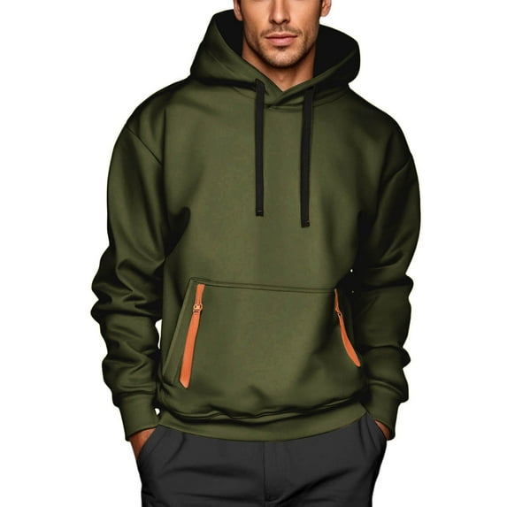 Fashion YLSDY Men's Hoodies Pullover Oversized Drawstring Hooded Sweatshirts Long Sleeve Vintage Casual Tactical Hoodie with Pocket Army Green L