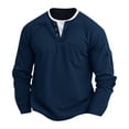 thumbnail image 1 of Savings YLSDY Men's Linen Long Sleeve Henley Shirts V Neck Button Solid Color Shirt Spring and Summer T-Shirt with Pocket Navy XL, 1 of 6