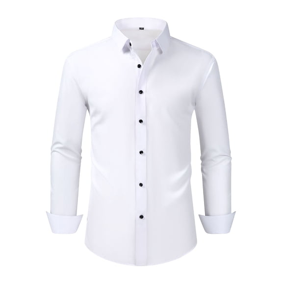 Fashion YLSDY Men's Long Sleeve Dress Shirts Stretch Wrinkle Free Button Down Shirt Business Wedding Formal Shirts Regular Fit White S