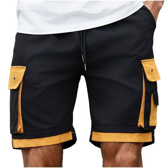 Fashion YLSDY Men's Plus Size Cargo Shorts with Multi-Pockets Work Outdoor Elastic Waist Drawstring Relaxed Summer Beach Shorts Black XXL