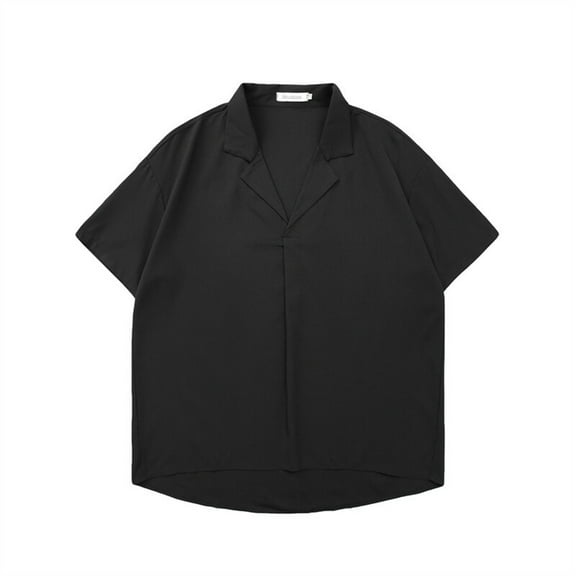 Fashion YLSDY Men's Plus Size Collared T-Shirts Summer Short Sleeve Turn Down Collar V Neck Loose Casual Tee Solid Color Basic Tops Black L