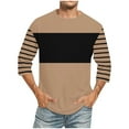 thumbnail image 1 of Fashion YLSDY Men's Plus Size Striped Shirts Trendy Color Block 2025 Summer Pullover Tops Casual Loose Round Neck Long Sleeve Shirt Khaki XL, 1 of 4
