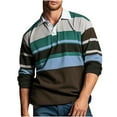 thumbnail image 1 of Fashion YLSDY Men's Button Collared Shirts Long Sleeve Color Block Striped Quick Dry Casual Collared Pique Golf Button Collared Shirts for Mens Brown L, 1 of 3