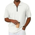 thumbnail image 1 of Fashion YLSDY Men's Quarter Zip Button Collared Shirts Short Sleeve Textured Knit Button Collared T Shirt Vintage Business Casual Golf Shirts White XXXL, 1 of 3