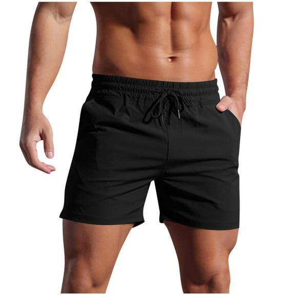 Fashion YLSDY Men's Running Athletic Shorts 5 Inch Summer Gym Workout Shorts Fitted Exercise Hiking Shorts with Pockets Black L