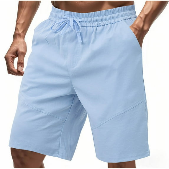 Fashion YLSDY Men's Shorts Elastic Waist Drawstring Summer Beach Short Casual Fashion Sports Breathable Lightweight Shorts Pocket Light Blue M