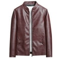 thumbnail image 1 of Fashion YLSDY Men's Stand Collar Leather Jacket with Pockets Business Casual Slim Fit Work Coat Plus Size Faux Leather Jacket Wine XXXXL, 1 of 6