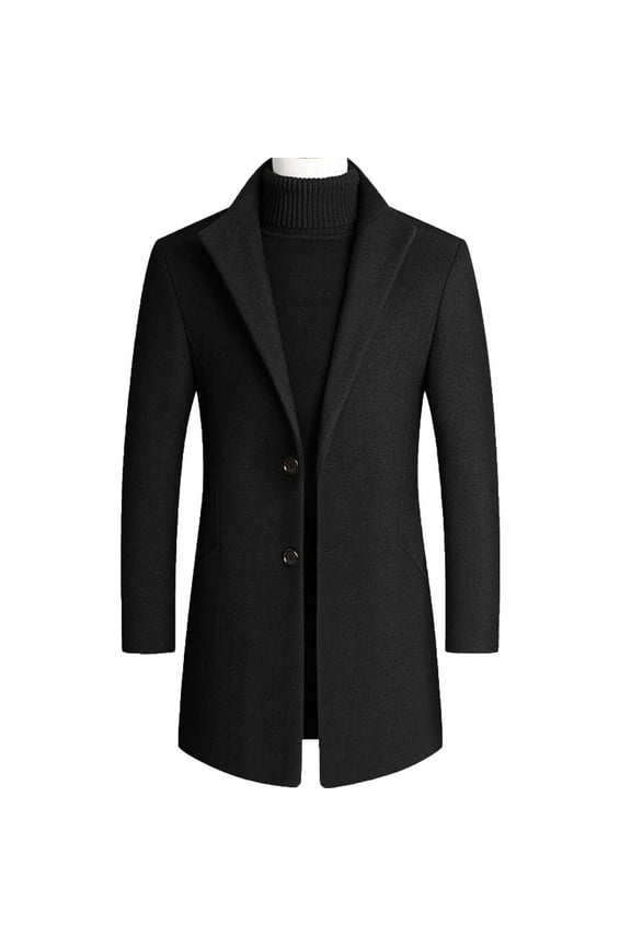 Fashion YLSDY Men's Trench Coat Wool Blend Slim Fit Top Coat Single Breasted Business Overcoat Blends Coat Jacket Suit with Pocket Black XL
