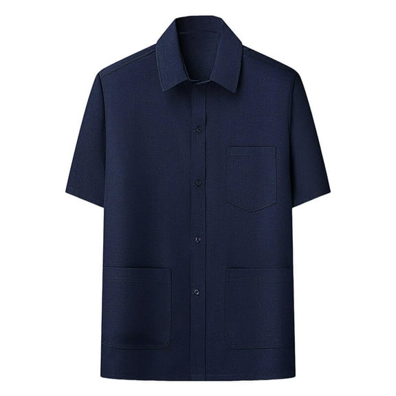 Fashion YLSDY Men's Vintage Button Down Shirt Short Sleeve Collared T-Shirts Stylish with Multi Pockets Business Casual Dress Work Shirts Navy XXXL