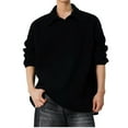 thumbnail image 1 of Fashion YLSDY Men's Waffle Lapel Neck Shirts Casual Button Down Basic Shirts Long Sleeve Solid Color Loose Pullover Tops Plus Size Collared Shirts Black XXXL, 1 of 7