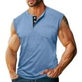 thumbnail image 1 of Fashion YLSDY Men's Workout Tank Tops Sleeveless Button Up Henley Shirts Gym Muscle Fit T Shirt Casual Basic Summer Pocket Tee Top Light Blue XXL, 1 of 5