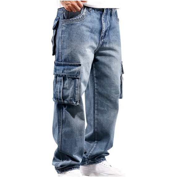 Fashion YLSDY Mens Baggy Jeans Y2k Hip Hop Wide Leg Denim Pants Vintage Skateboard Trousers Loose Outdoor Denim Jeans with Pockets Light Blue XXXXXL